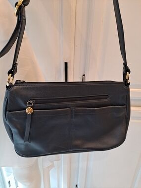 Etienne Aigner Black Leather Shoulder Bag with Gold-Tone Accents